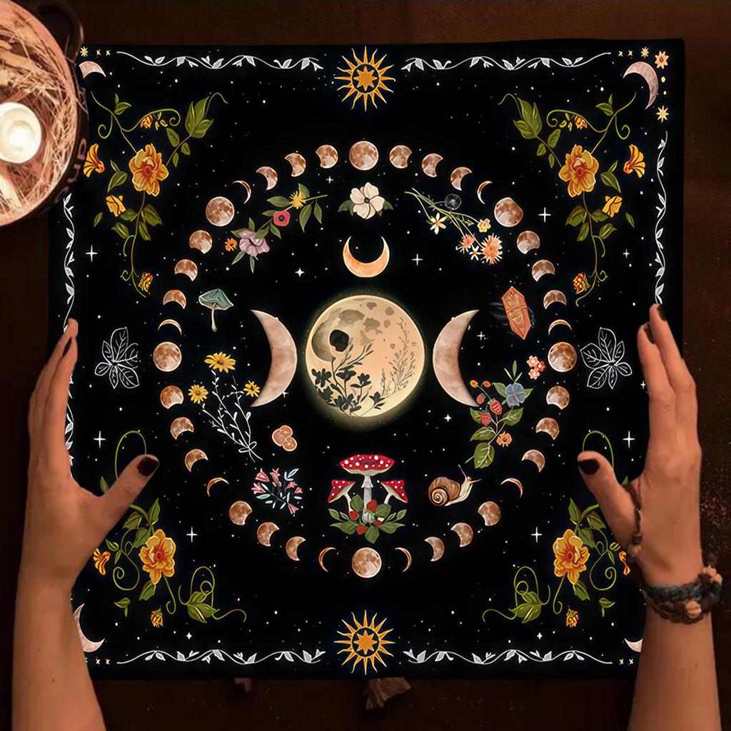 Lebensbaum Tarotkarte Tischdecke Mondphase Pflanzen Tischdecke für Tarot Hexe Wicca Altar Tuch Divination Tuch Kartenunterlage