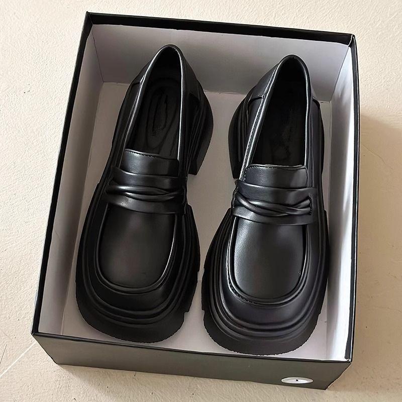 Platform small leather shoes women's new spring and autumn one-pedal women's shoes single shoes black