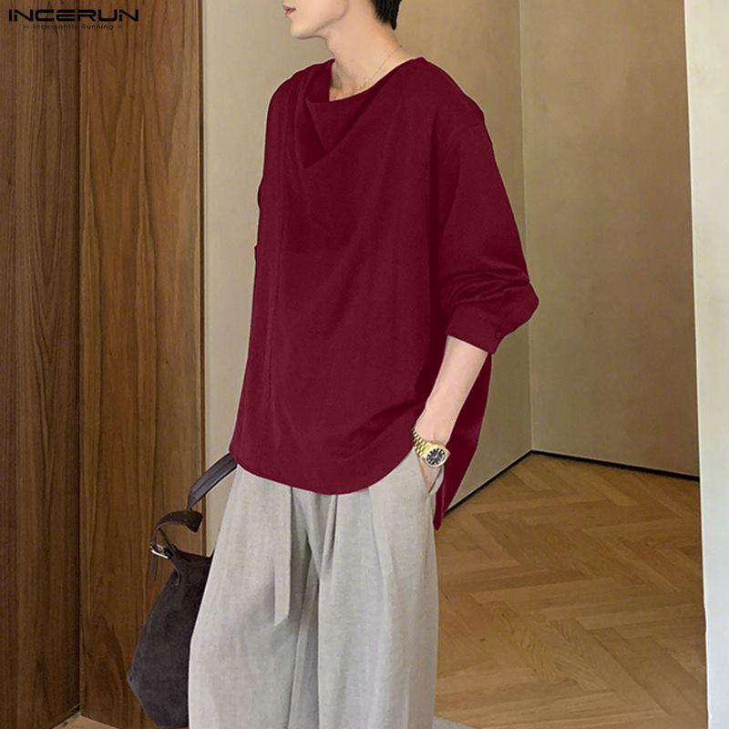 INCERUN Camisas Casuales Holgadas de Manga Larga para Hombre, Talla Grande, Cuello Oscilante, Lisas