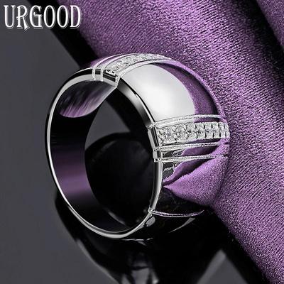 925 Sterling Silver Three Row AAA Zircon Smooth Ring Jewelry
