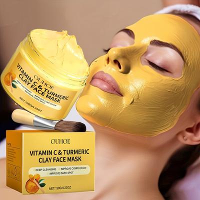 Turmeric VitaminC Clay Mask Deep Cleansing Facial Improves Dark Spots Hydrating Skin Care Tightens Skin Evens Skin Tone