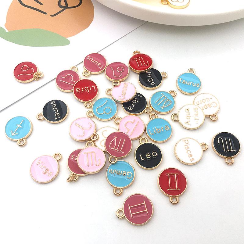 DIY Retro Alloy Jewelry Twelve Constellation KC Gold Multi-Color English Alphabet Pendants
