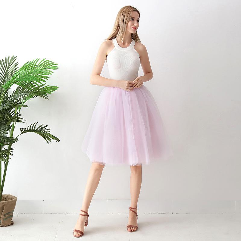 5 Layers 65cm Black Pleated Skirt Sexy Midi Tulle Skirt High Waist Full Lining Adult Tutu Korean Style Women