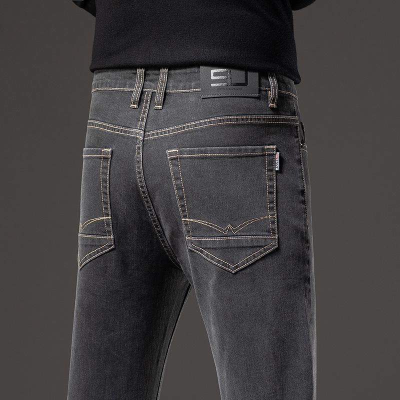 Jeans high-end pants autumn and winter elastic fleece straight-leg pants