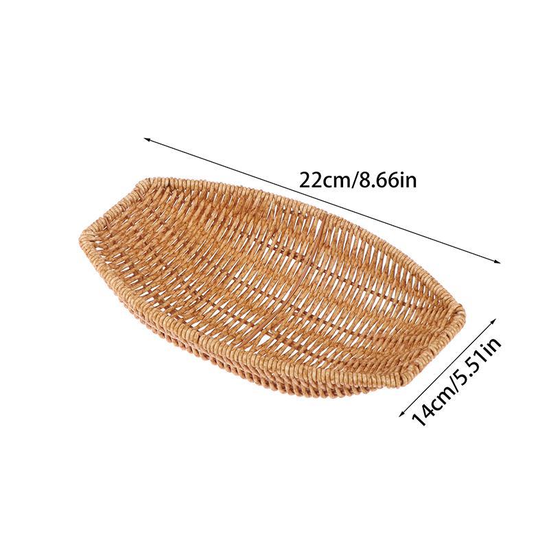 Square Oval Rattan Fruit Bread Snacks Storage Tray Coffee Bar Display Basket Nordic Desktop Cosmetic Sundries Organizer