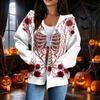 Damen lässiges Kapuzen-Sweatshirt mit Reißverschluss und Langarm mit Halloween-Print