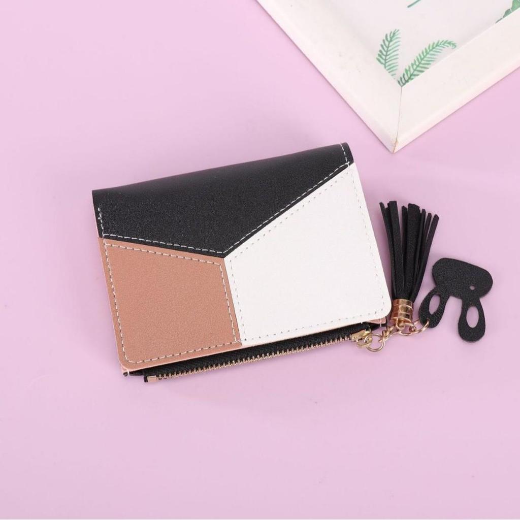 Women's Zipper Buckle Wallet: Korean Style with Tassel, Contrast Color, Coin Purse, and Card Holder.