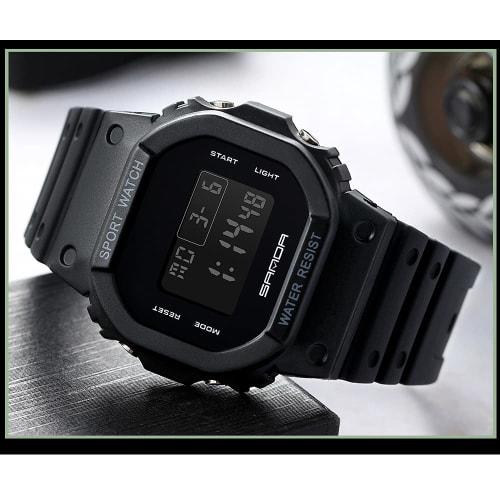 Un Bel Tocco Digital Watch for Men and Women with Alarm, Stopwatch, LED Backlight, and 8 Colors (New Black)