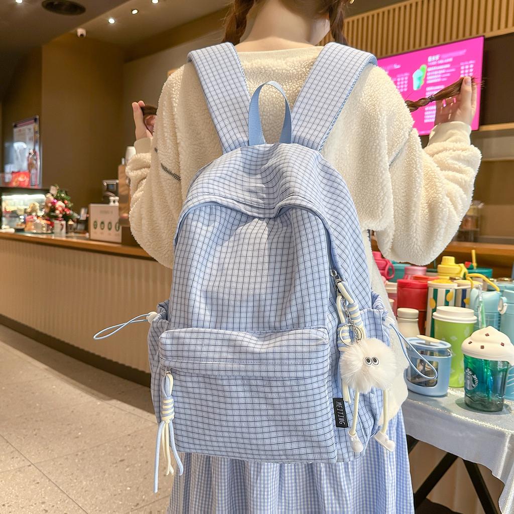 Schultasche Campus Schultasche Damen Koreanische Ausgabe ins Einfacher Karierter Rucksack Highschool-Schüler Große Kapazität Freizeit Reise Rucksack