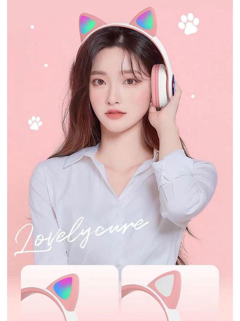 STN-28 Luminous Cat Ear Wireless Bluetooth Headset with Heavy Bass, Over-ear, Sport & Card Slot