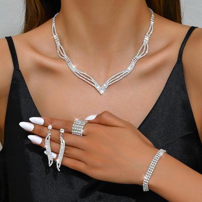 Set di Gioielli da Sposa in Strass a Tre Pezzi