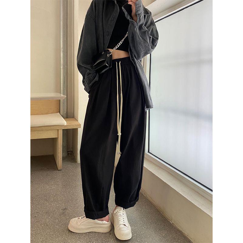 Off-White High Waist Japanese Style Cotton Carrot Pants for Women Medium чёрный