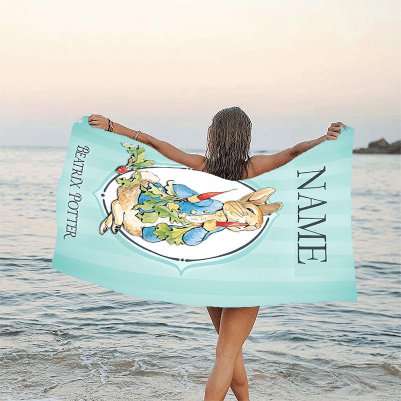 1pc Peter Rabbit2 Beach Towel with Custom Name, Beach/Swimming/Bath/Picnic/Camping Towel, Suitable for Seaside Beaches