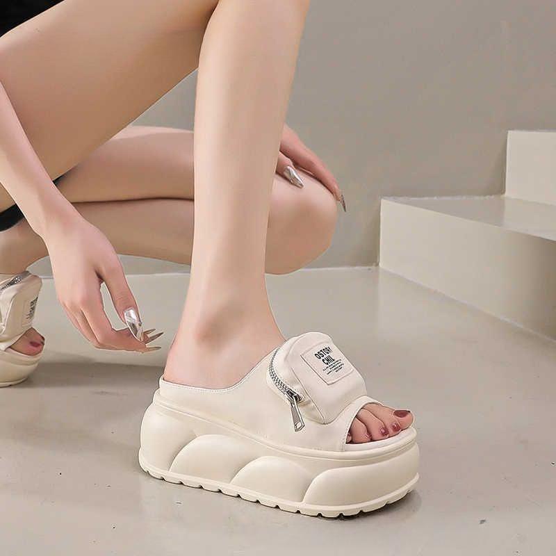 Women's Summer Versatile Casual One-shoulder Slippers with A Thick Sole and Height-increasing Muffin Feel