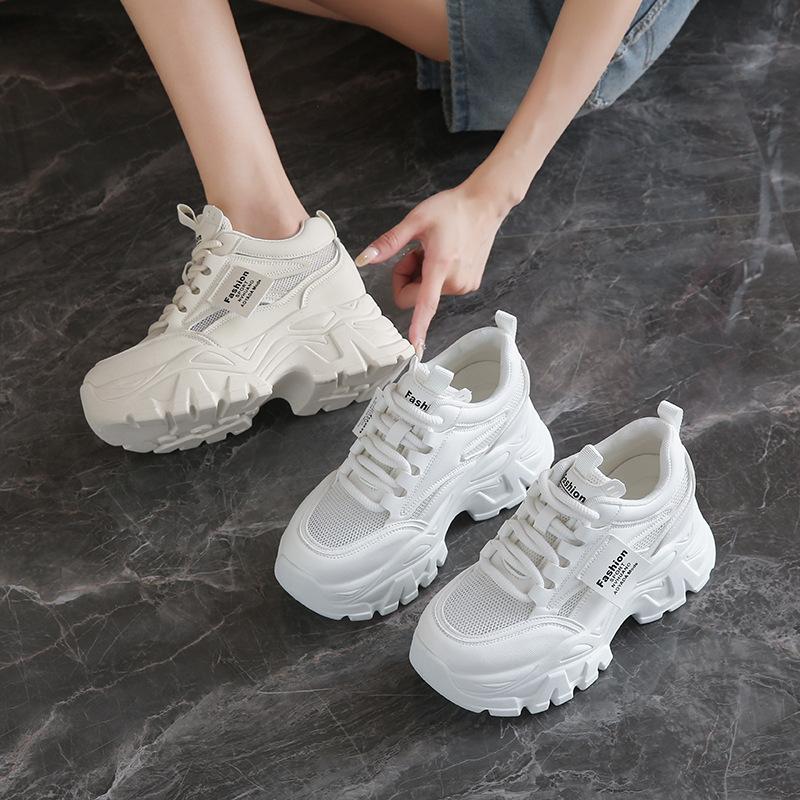 Daddy Shoes Women's 2025 New Autumn Mesh Breathable Thin Inner White Shoes Platform Sports Shoes Popular Women's Shoes