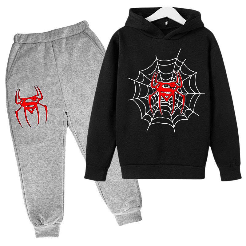 Autumn Winter Spider Printed Hoodies Sweatpants Set Fashionable Casual Warm Sports Long Sleeved Pants Men's Sport Wear