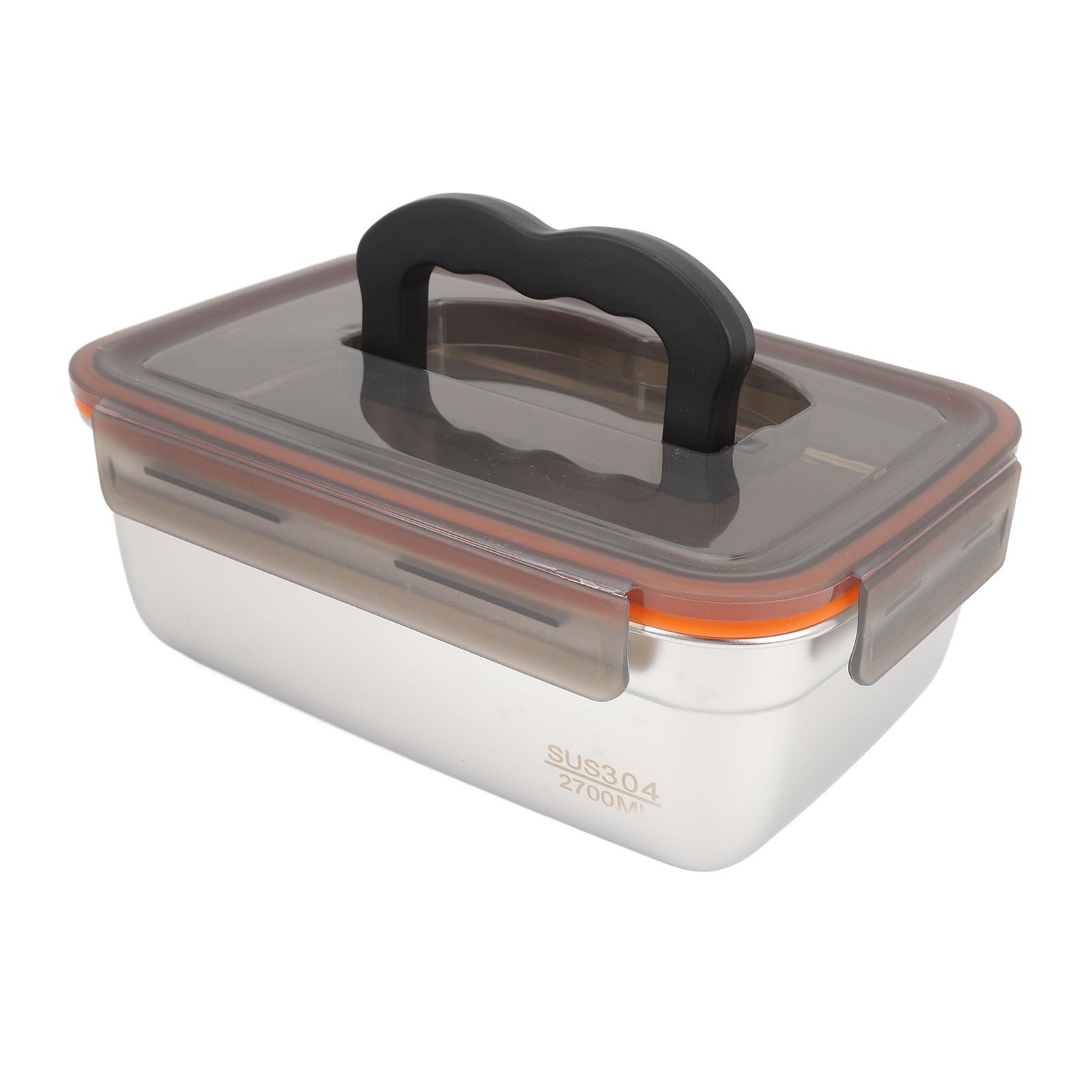 

304 Stainless Steel Food Storage Container Metal Sealed Lunch Box with Handle for Home Refrigerator Office 2700ML L