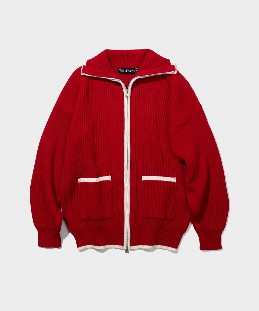 Trip Le Sens Two-Way Combination Wool Zip-Up Knit_Blue