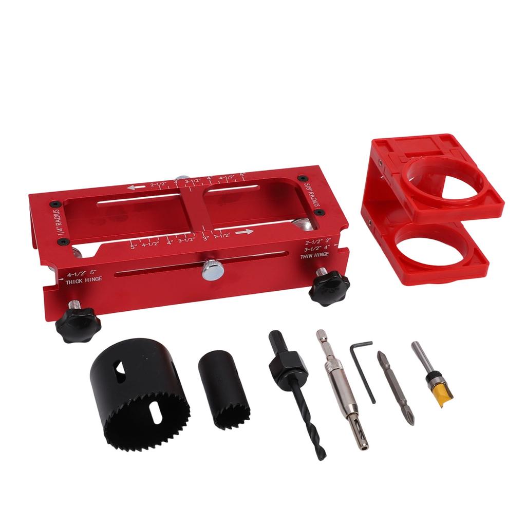 Door Hinge Jig and Lock Installation Kit Aluminum Alloy Plastic Door Hole Drilling Kit for 1 4in 5 8in Radius Square