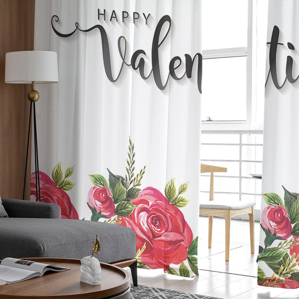 Valentine Flower Red Rose Tulle Curtains For Living Room Bedroom Home Decor Chiffon Sheer Voile Kitchen Curtain