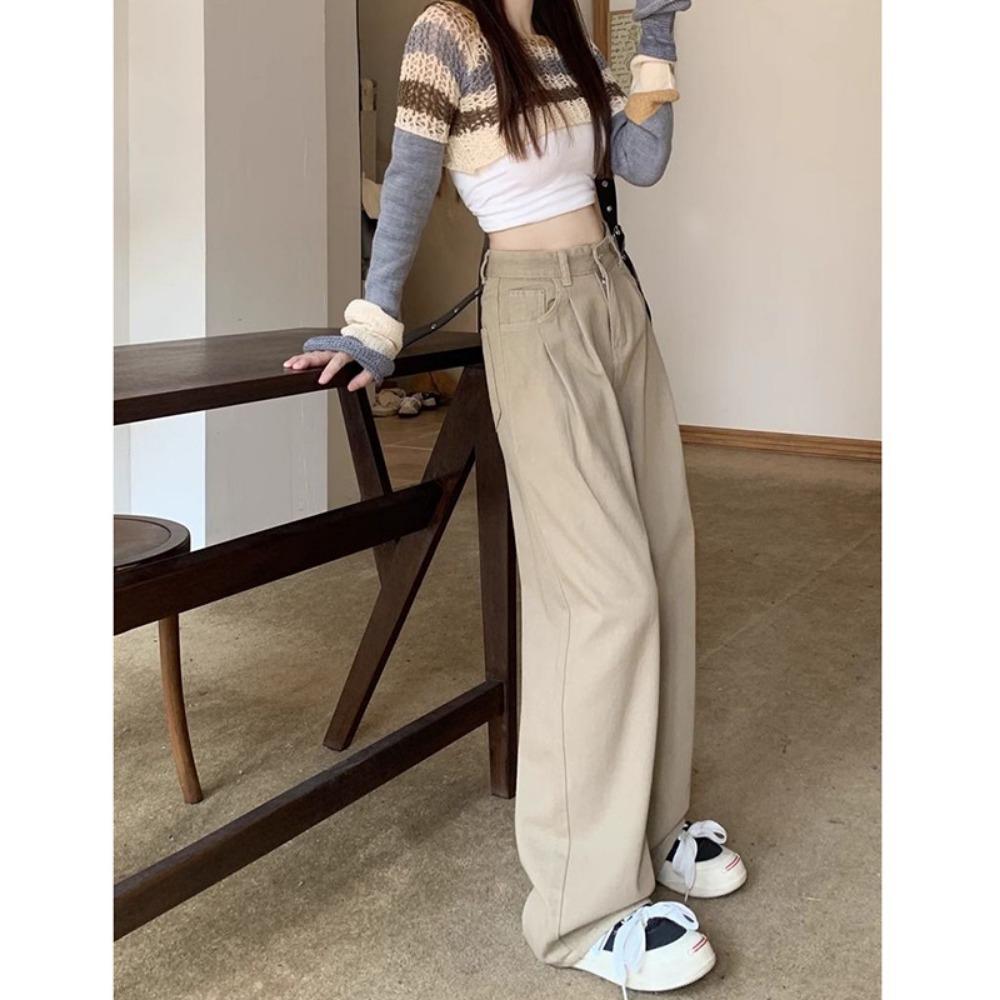 Versatile Korean Version of Straight Jeans Women's Spring and Autumn New High-waisted and Thin Wide-leg Pants Mopping Jeans Tide
