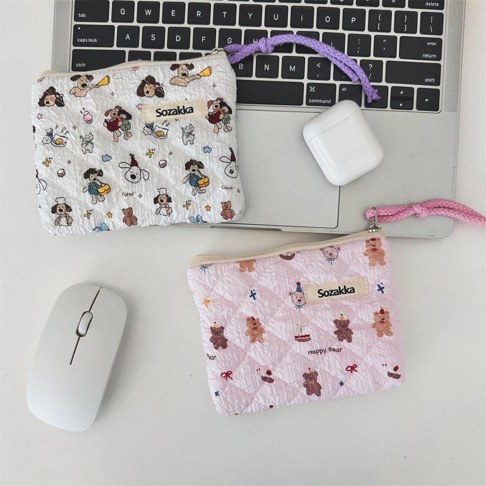Cartoon Animal Cotton Travel Storage Bag With Embossed Design For Girls