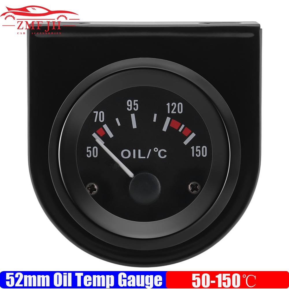 2'' 52mm 12V Oil Temp Gauge 50-150 Celsius White LED Pointer Oil Temperature Meter With Sensor 1/8NPT Shell for Gasoline Car 12V