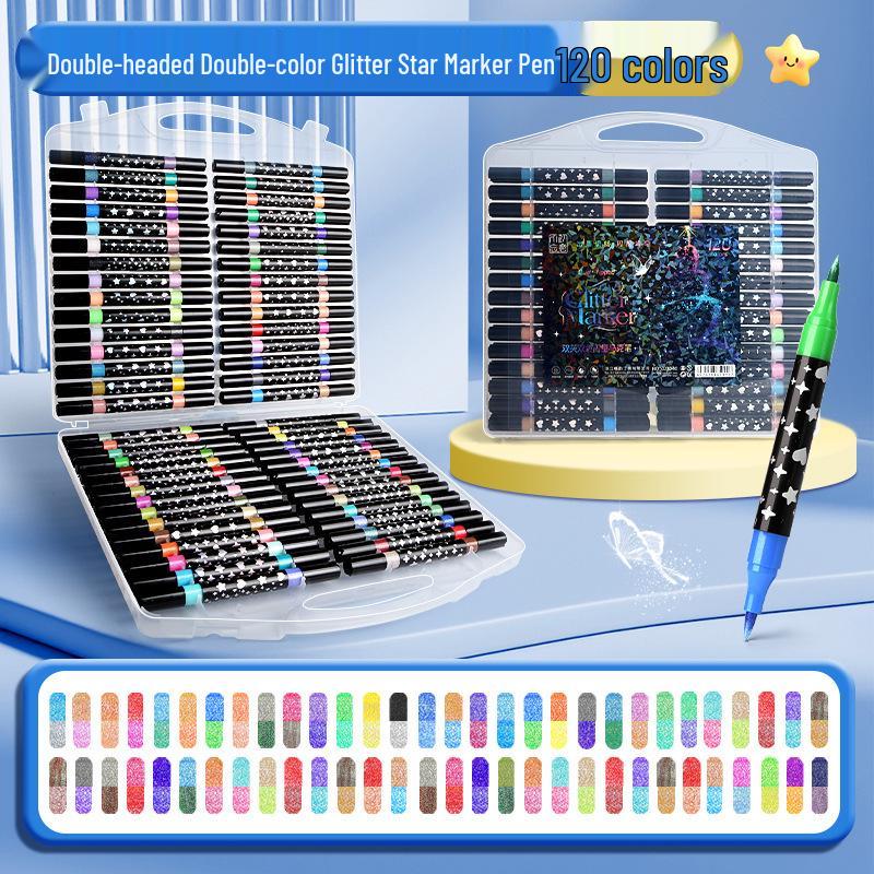 Dual-Tip Glitter Acrylic Marker for Kids - Soft Tip, Double Color, Ideal for Children's Art and Coloring Projects