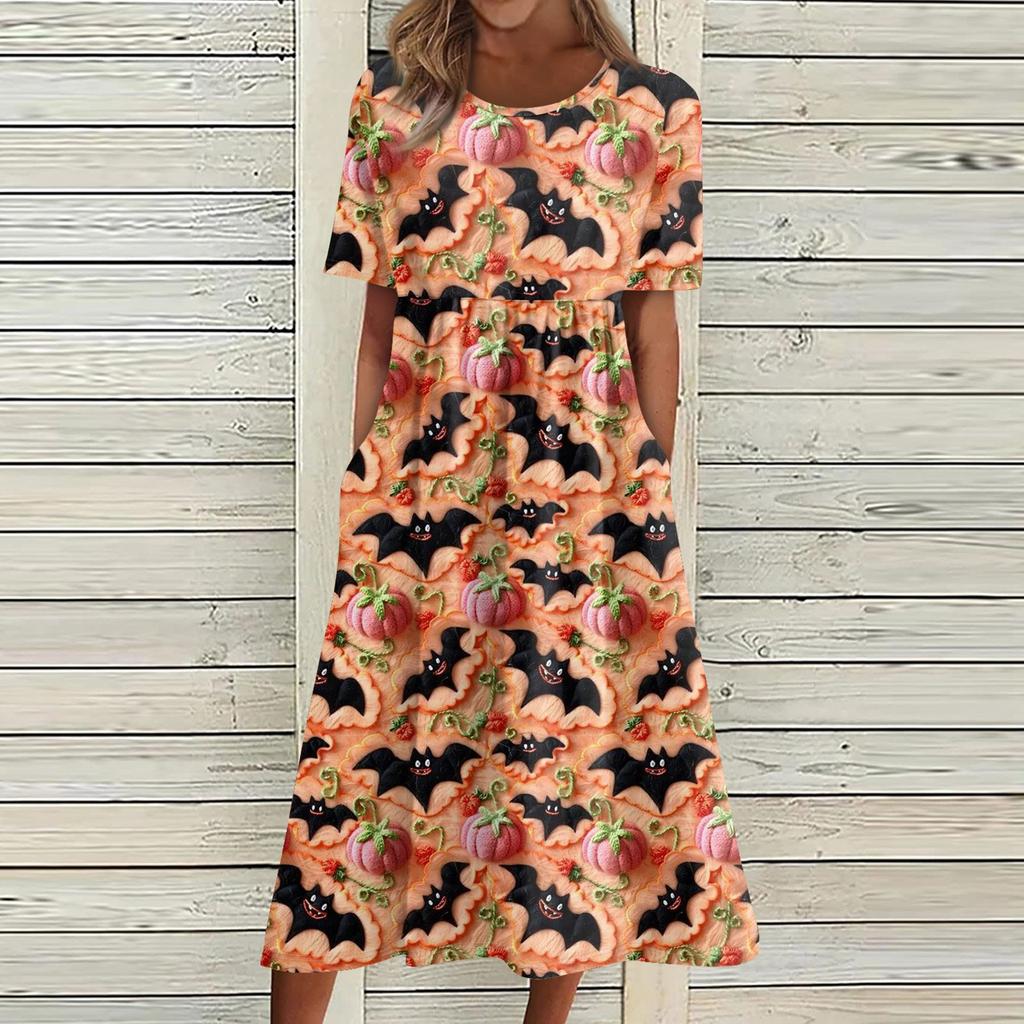 Summer Dress For Women Casual Printed Short-Sleeve Beach Swing Dress