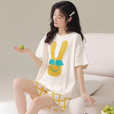 Conjunto de Pijama para Mujer Ropa de Casa Femenina Verano Conjunto de Pantalones Cortos de Manga Corta Estudiantes Niñas Lindo Dibujo Animado Verano Casual Pijama Ropa de Casa