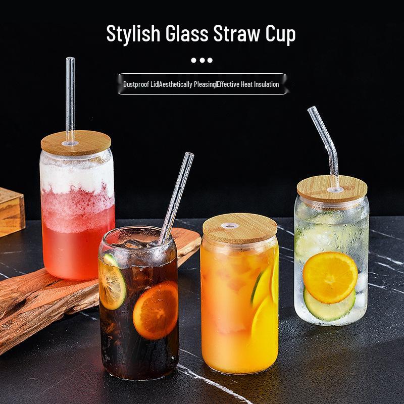 16oz High Borosilicate Glass Cola Cup with Bamboo Lid - Heat Resistant, for Cold Drinks, Juice, Milk, Tea