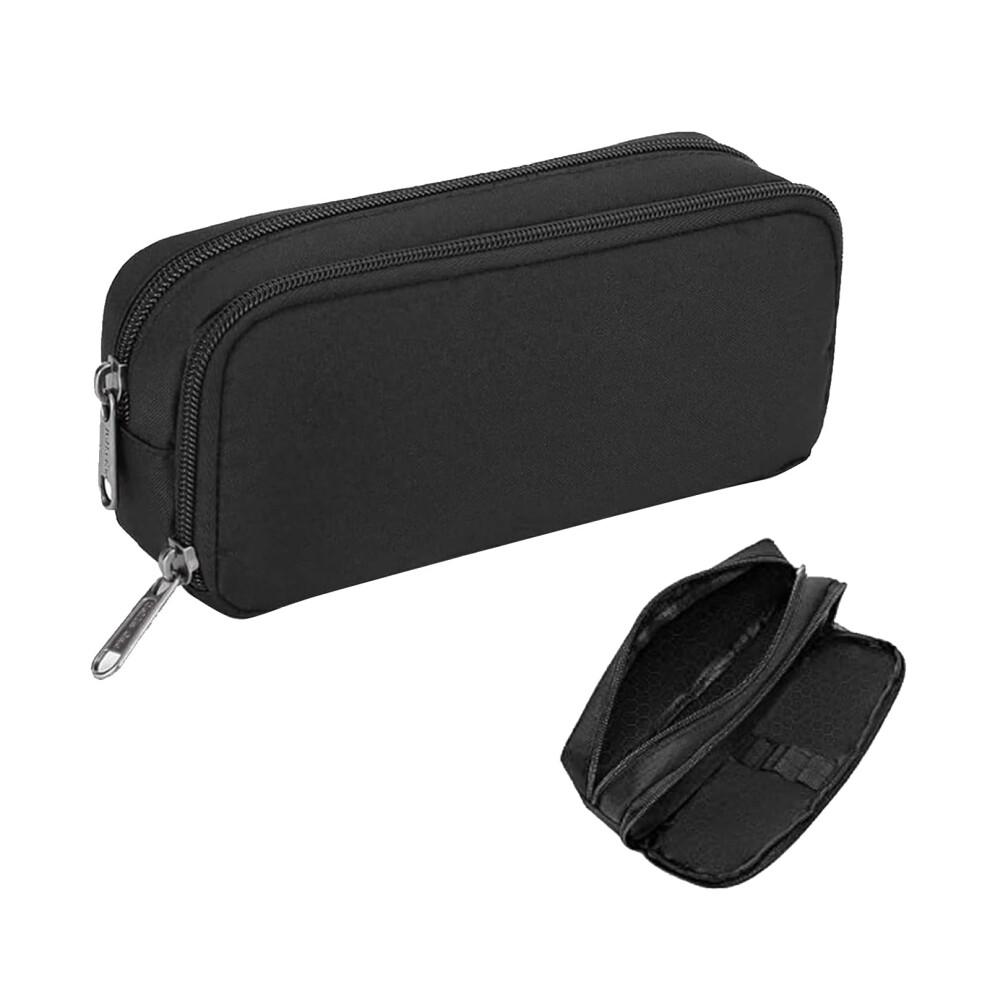 Jeufun 1 Pcs Zipper Black Large Capacity Pen Case Bag,Black Durable Stationery Pencil Case Bag,Stationery PencilCaseBag for School Office Stationary