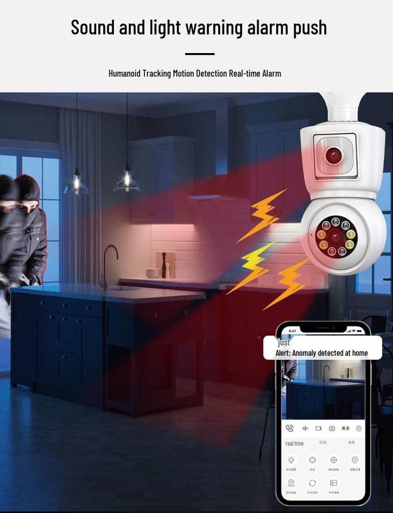 E27 Dual Lens Night Vision HD WiFi Camera with Full Color & Dual View
