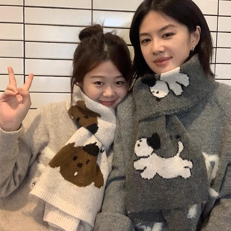 Damen Süßes Design Vielseitig Nische Hund Cartoon Herbst Und Winter Warme Atmosphäre Paar Schal Verdickt