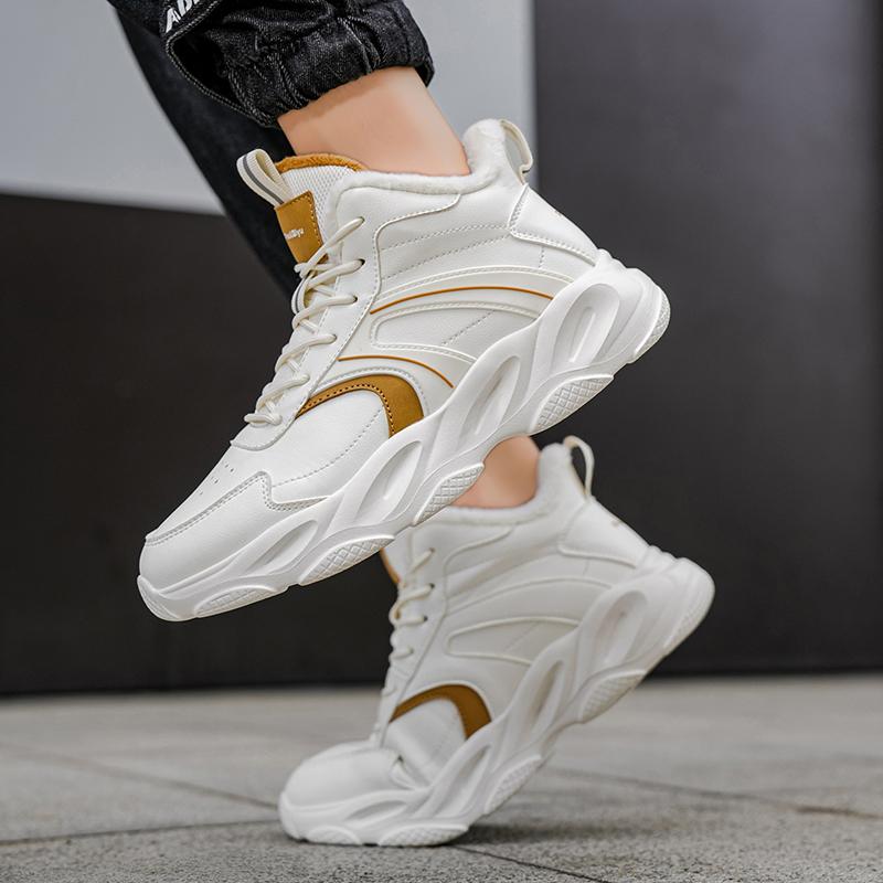 Waterproof Men's Warm Sports Shoes Fashion High Top Plush Sneakers Male Winter Outdoor Trainers for Jogging Walking