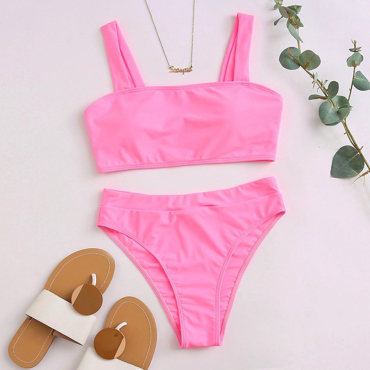 

Новый Хит Продаж Женский Высококачественный Однотонный Европейский и Американский Сексуальный Купальник Бикини с Разрезом Пляжная Одежда M розовый