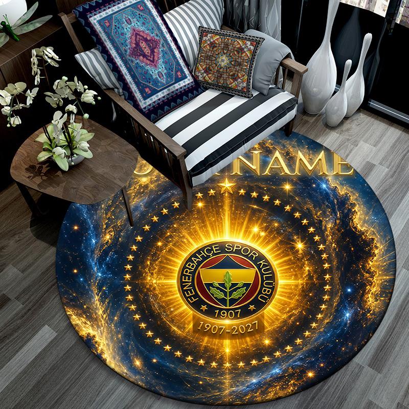 Custom Name Fenerbahçe Round Area Rug,Carpet Rug for Living Room Bedroom Sofa Playroom Decor,Non-slip Floor Mat
