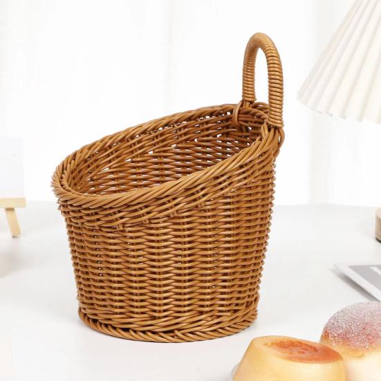 Woven Basket with Handle Rustic Storage Basket Wall Hanging Basket for Fruits Vegetables Snacks Home Farmhouse Kitchen Bathroom Bedroom Storage