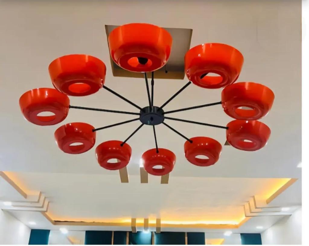 Modern Red Sputnik Chandelier Retro Mid Century 10 Arm Ceiling Light Fixture Industrial Loft Lighting for Dining Room Kitchen Living Room