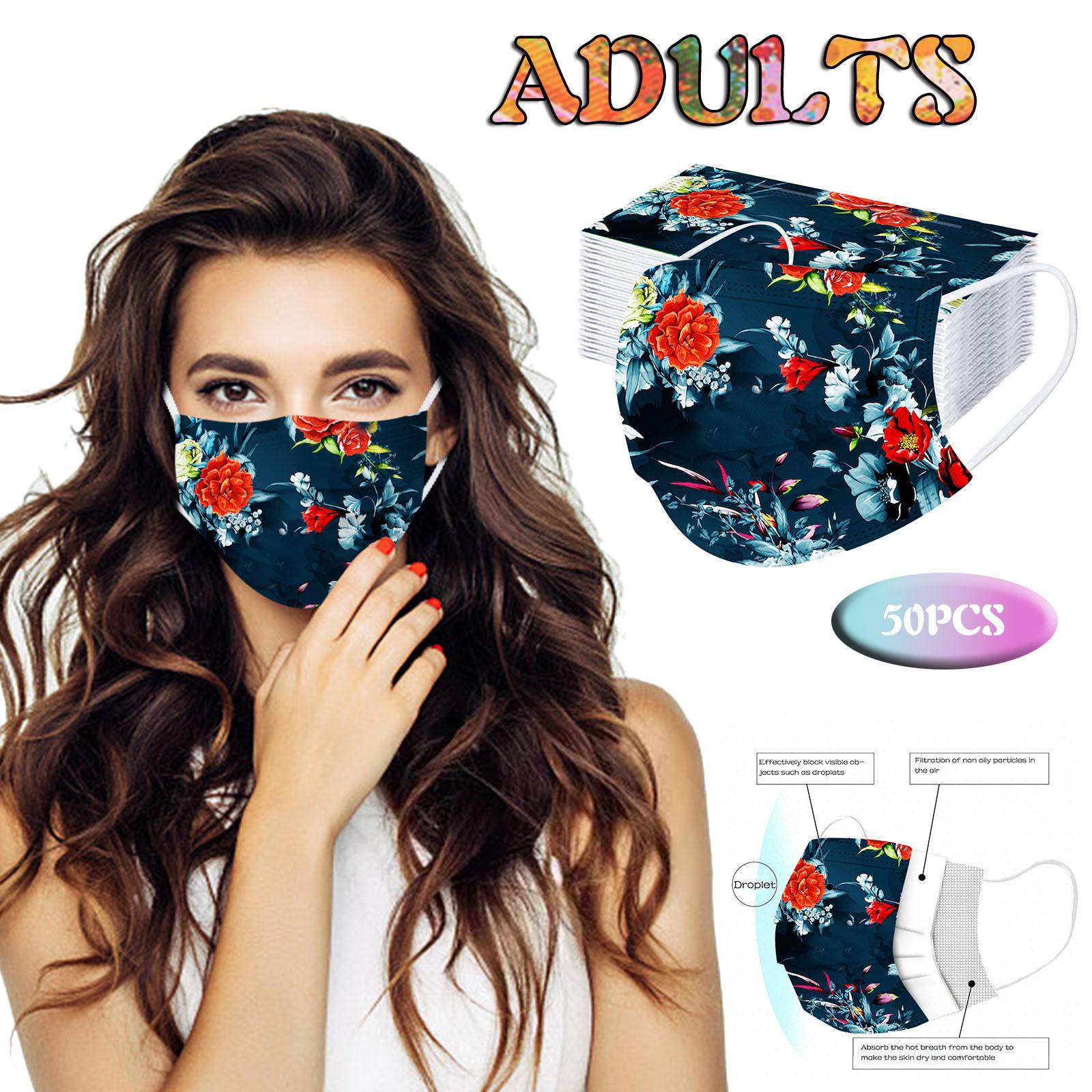 

50 шт. трехслойная защитная пыленепроницаемая одноразовая маска с мультяшным принтом для взрослых