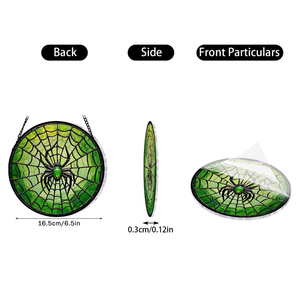 Acrylic Hanging Ornament with Spider Web Pattern Round Shape Decorative Pendant for Halloween Party Home Wall Window Decor