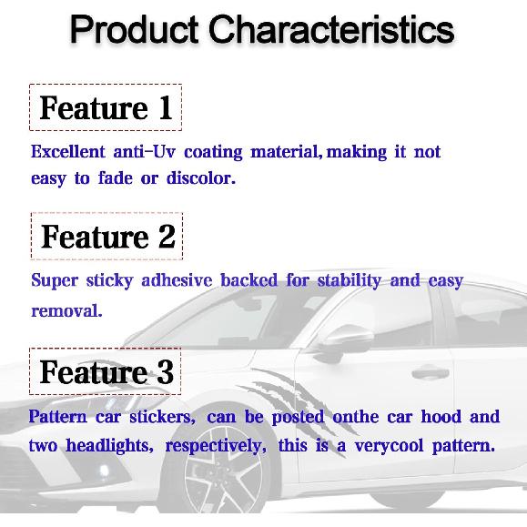 2PCS Car Stickers Reflective Monster Claw Scratch Marks Light Bumper Sticker Waterproof, Claw Marks Decal Reflective Sticker for Car Headlamp,