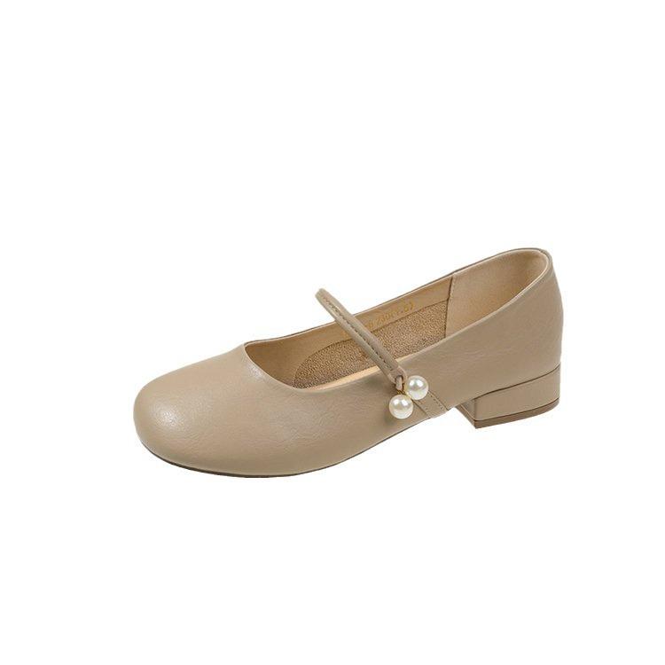 Mary Jane Shoes Women Chunky Heeled Single Shoes Square Heeled Low Heeled Shoes Gentle Soybean Shoes