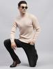 MONTE CARLO Mens Solid Beige High Neck Full Sleeve Pullover