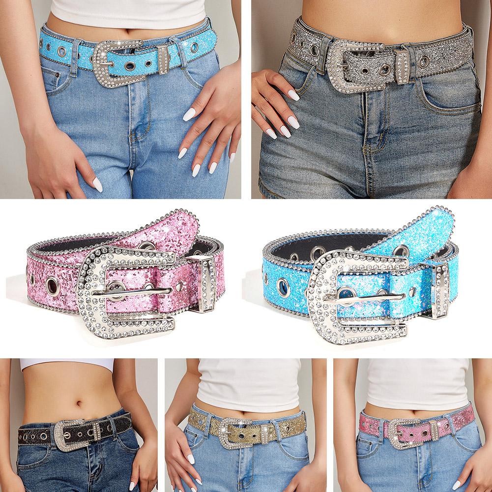 Women's Wide Waistband Shining PU Leather Strap For Western Belt For Girls Y2K Men Rhinestone F B7L6