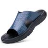 Men's Crocodile Pattern Leather Beach Sandals - Non-slip, Wear-resistant, Soft Sole, Summer Slippers (Size 46)