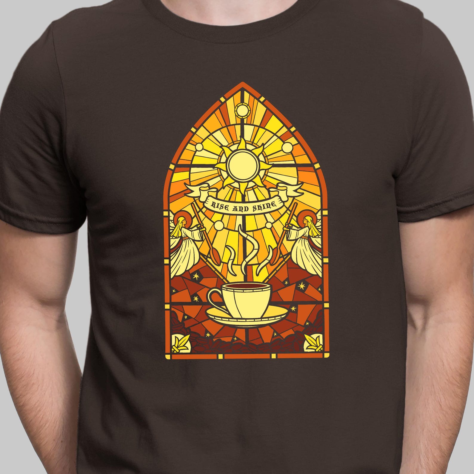 The Holy Brew | Coffee lover | Funny Caffeine Stained Glass | Unisex t-shirt 4XL