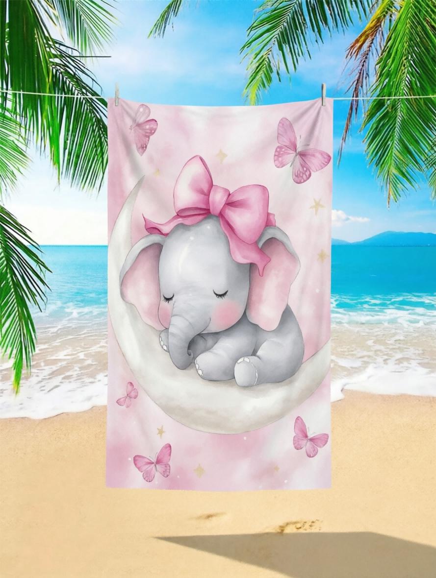 

1pc Elephant Pink Bow Moon Beach Towel, Quick Dry, Ideal for Beach Camping Swimming Diving Surfing Travel, Perfect Easter Summer W30*H60(CM)