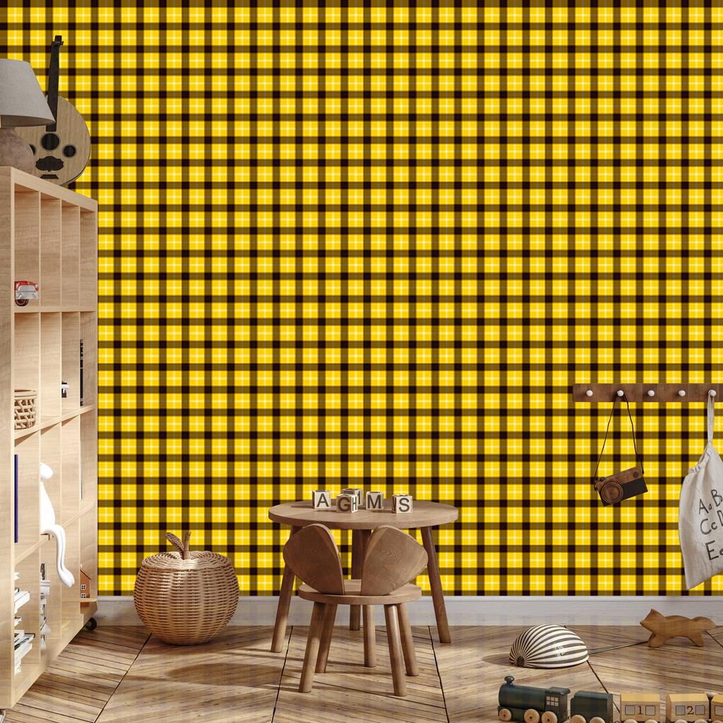 Yellow and ochre checkered wallpaper for living room and bedroom 50x1000
