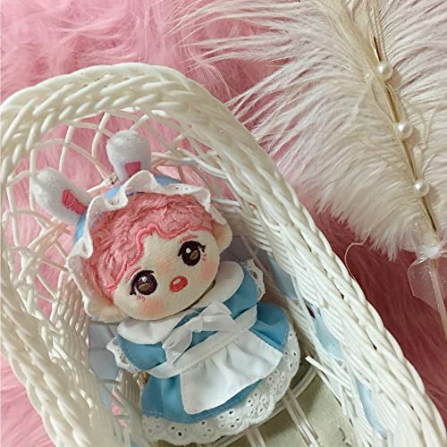 Niannyyhouse 10cm Plüschkleidung Dienstmädchen-Outfit Kopfbedeckung Schürze Kleid Verkleiden Baumwollpuppen-Zubehör (Schwarz)